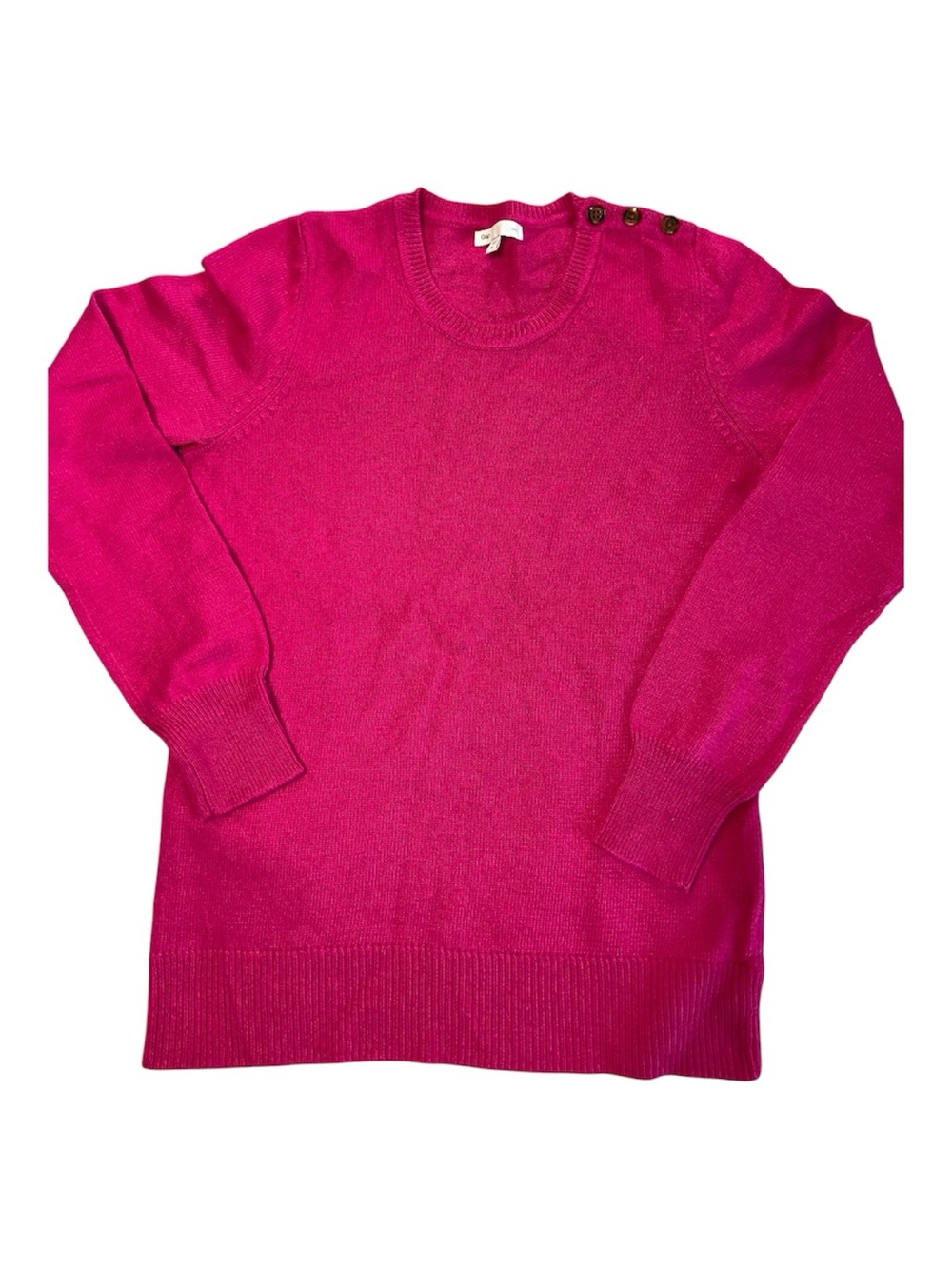 GAP Bright Pink Button-Shoulder Crewneck Sweater